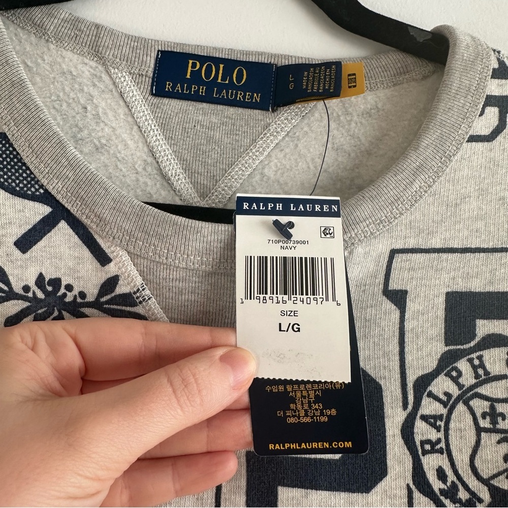 Polo Ralph Lauren Heather Gray Navy Tennis Collegiate Graphic Sweatshirt NWT - Picture 3 of 7